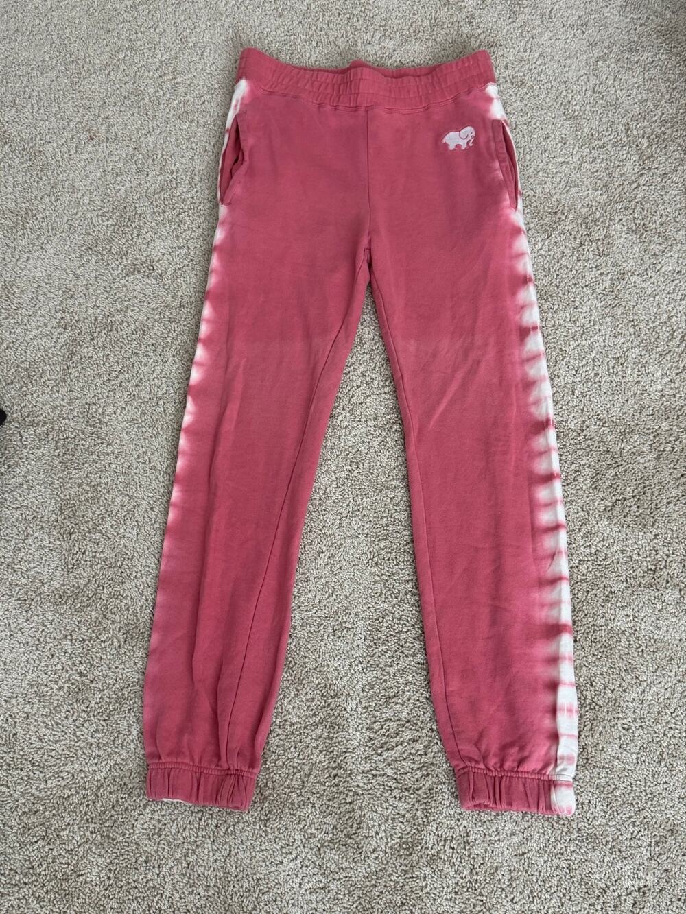 Ivory Ella Mauve Pink Tie Dye Jogger Sweatpants Side Stripe Lounge Pants Medium